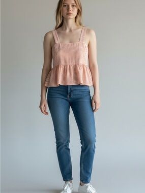 American Eagle striped linen babydoll tank top.